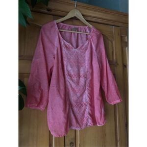 Valerie Stevens coral pink crochet front panel  blouse SZ M